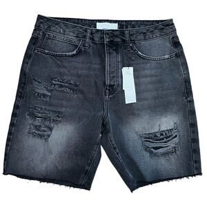 Topman Shorts Mens 32 Slim Black Denim Cut Offs Distressed Frayed Hem Holes NWT